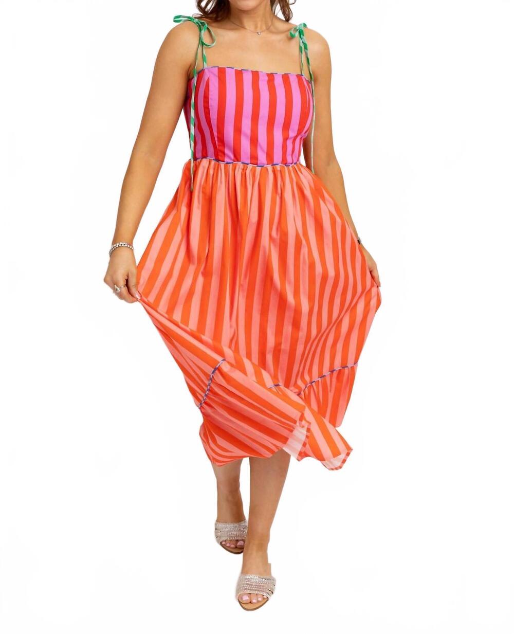 NEW KARLIE striped colorblock maxi dress in fuchsia